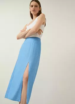Юбка миди A-силуэта с разрезом, Голубой