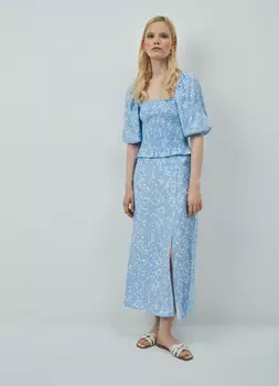 Юбка миди А-силуэта с разрезом, Голубой