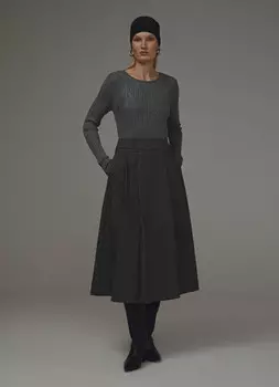 Юбка миди А-силуэта с шерстью, Серый