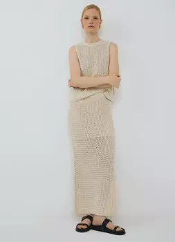 Юбка макси ажурной вязки, Бежевый