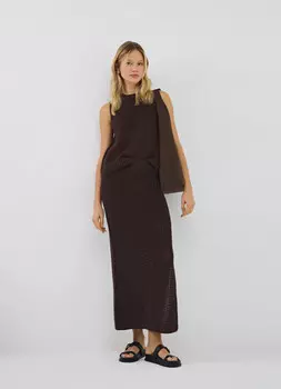 Юбка макси ажурной вязки, Коричневый