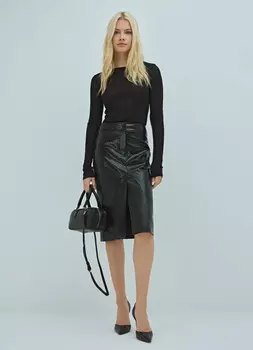 Юбка миди из искусственной кожи, Черный