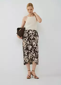 Юбка миди изо льна, Коричневый