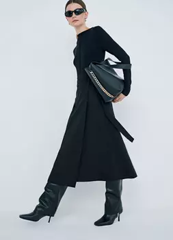 Юбка миди на запах с накладным карманом, Черный