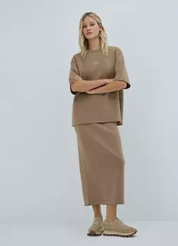 Юбка миди прямого кроя, Бежевый