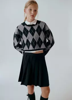 Юбка мини в складку для девочек, Черный