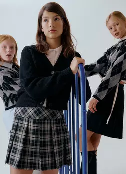 Юбка мини в складку для девочек, Серый