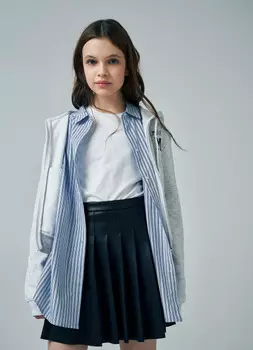 Юбка в складку из искусственной кожи для девочек, Черный