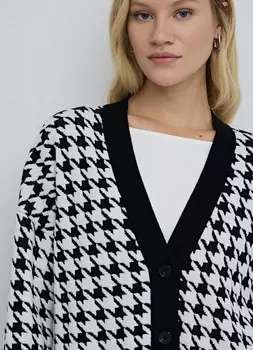 Кардиган с принтом гусиная лапка, Черный