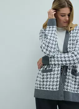 Кардиган с принтом гусиная лапка, Серый