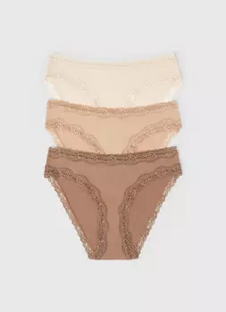 Классические трусы с кружевом, 3 шт., Бежевый