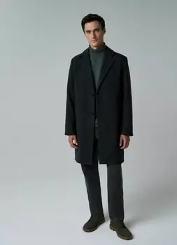 Однобортное пальто в клетку с шерстью, Коричневый