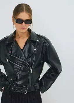 Короткая косуха из искусственной кожи, Черный