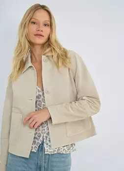 Короткая куртка из натуральной замши, Бежевый