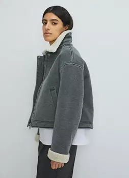 Короткая куртка с меховыми вставками, Серый