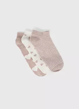 Короткие носки с сердечком, 3 пары, Бежевый