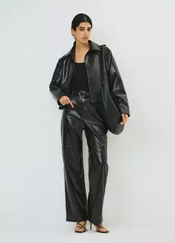 Кожаные брюки с крокодиловым тиснением, Коричневый