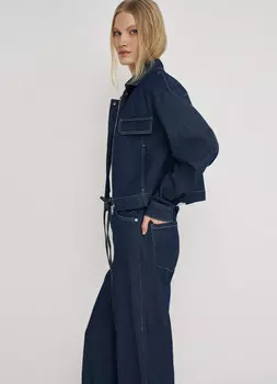 Кроп-жакет оверсайз из денима, Синий