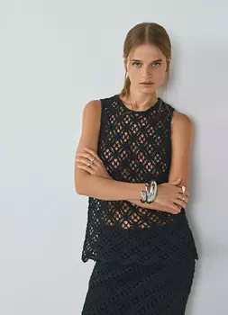 Кружевной топ кроше, Черный