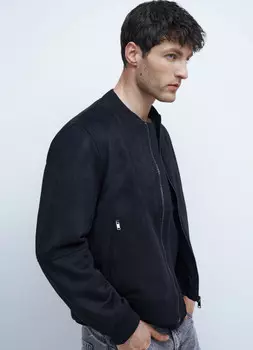 Бомбер из искусственной замши, Черный