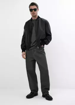 Бомбер с эффектом стирки, Серый