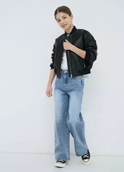 Куртка из искусственной кожи для девочек, Черный