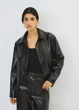 Куртка из искусственной кожи с тиснением под крокодила, Коричневый