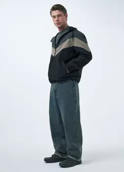 Куртка колор-блок с капюшоном, Черный