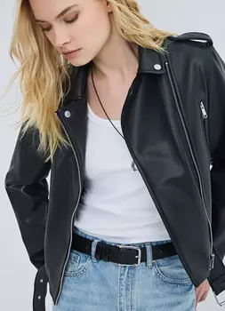 Куртка-косуха из искусственной кожи, Черный