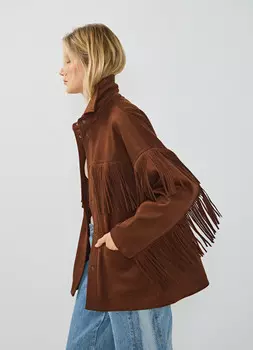 Куртка-рубашка из замши с бахромой, Оранжевый