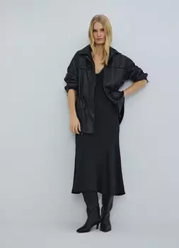 Куртка-рубашка на кулиске из искусственной кожи, Черный