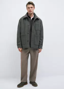 Куртка-рубашка с отложным воротником и накладными карманами, Зеленый