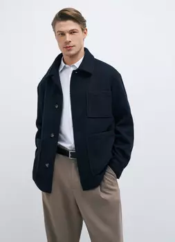 Куртка-рубашка с отложным воротником и накладными карманами, Синий