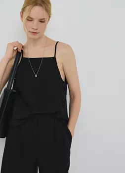 Льняной топ на бретелях, Черный