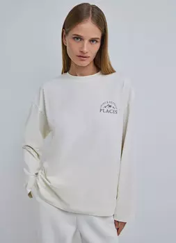 Лонгслив оверсайз с принтом, Бежевый