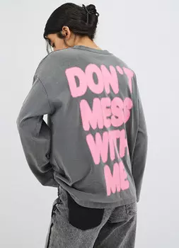 Лонгслив оверсайз с принтом, Серый