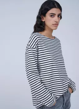 Лонгслив оверсайз в полоску, Бежевый