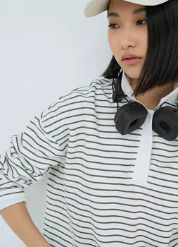 Лонгслив-поло в полоску, Зеленый