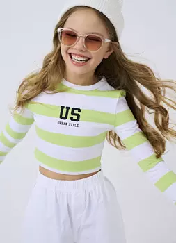 Лонгслив прилегающий для девочек, Зеленый