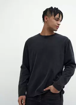 Лонгслив с эффектом стирки, Черный