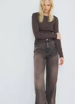 Лонгслив с эффектом стирки, Коричневый