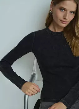 Лонгслив с эффектом стирки, Серый