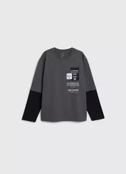 Лонгслив с двойным рукавом для мальчиков, Серый
