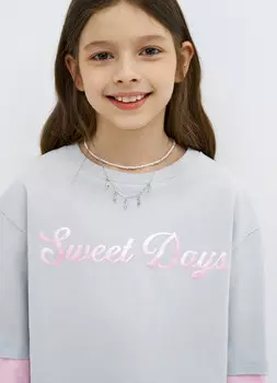 Лонгслив с принтом для девочек, Серый