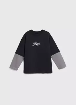 Лонгслив с принтом для мальчиков, Черный