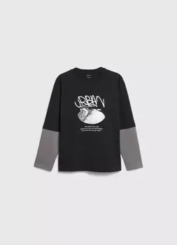 Лонгслив с принтом для мальчиков, Черный