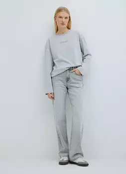 Лонгслив с принтом и эффектом стирки, Серый