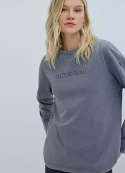 Лонгслив с принтом и эффектом стирки, Синий