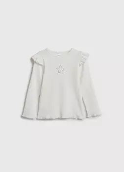 Лонгслив с воланом для девочек, Белый