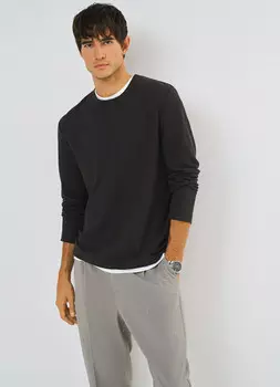 Лонгслив с воротником хенли, Коричневый